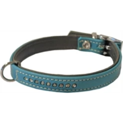 Junai.nl Hondenhalsband Nappa Met Strass Turquoise/Grijs