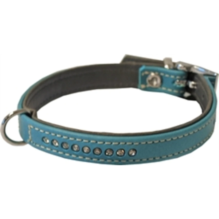Junai.nl Hondenhalsband Nappa Met Strass Turquoise/Grijs 3 Junai.nl Hondenhalsband Nappa Met Strass Turquoise/Grijs